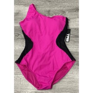 NWT TA3 Pink/Black One Sidey Contour Corset Shape Swimsuit Women's Size L Short